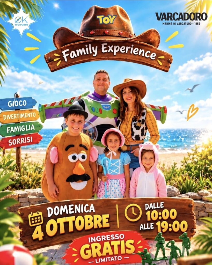 Locandina Toy Story Family Experience di Ok Ti Ci Porto al Varcadoro: domenica 4 ottobre 2026 dalle 10 alle 19, ingresso gratis limitato